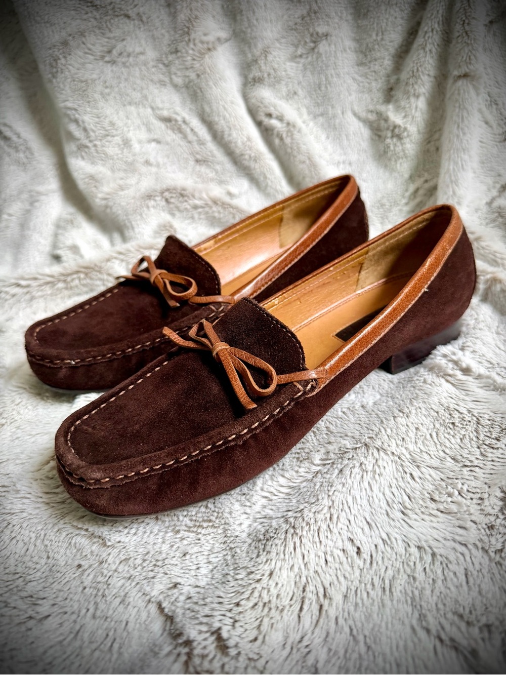 Unisa Brown Suede Bow Trim Loafers